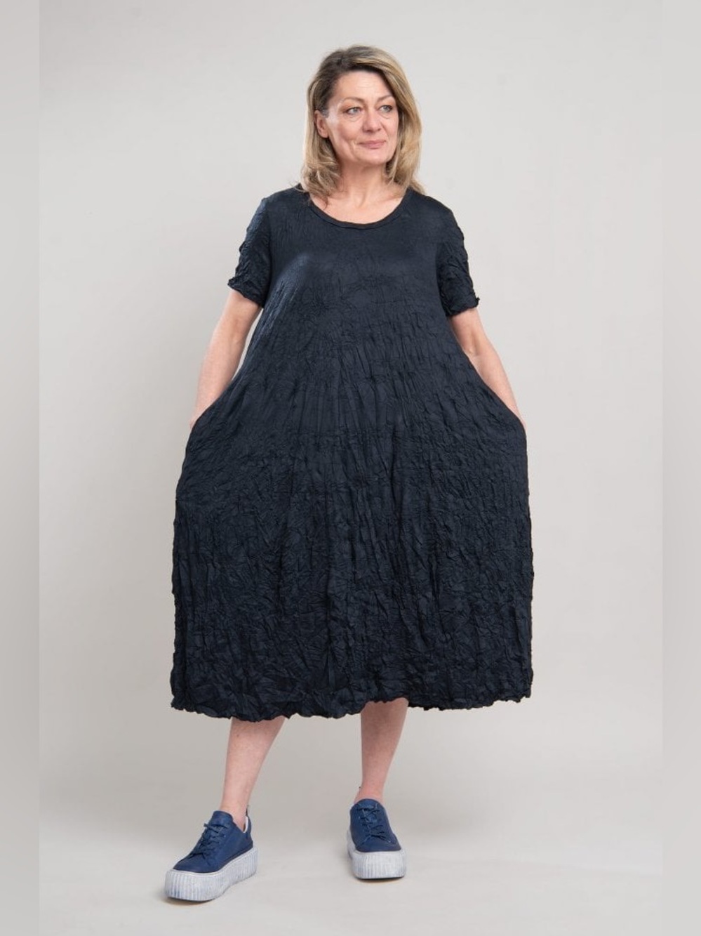 Luukaa Crinkled cotton lagen look navy dress 14 oversized art‎ modern boho chic - Picture 3 of 13